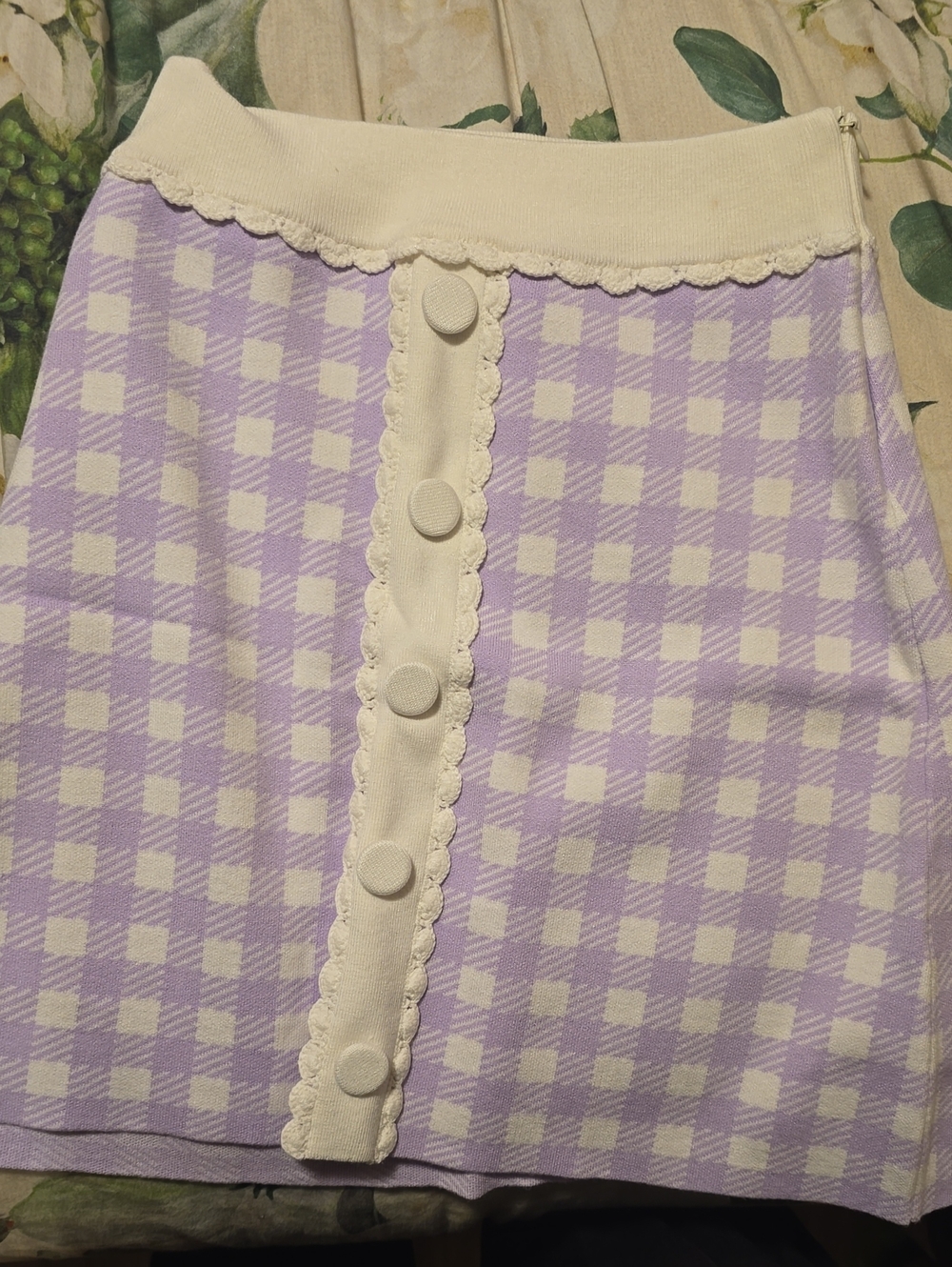 Maje Lavender and Cream Gingham Mini Skirt